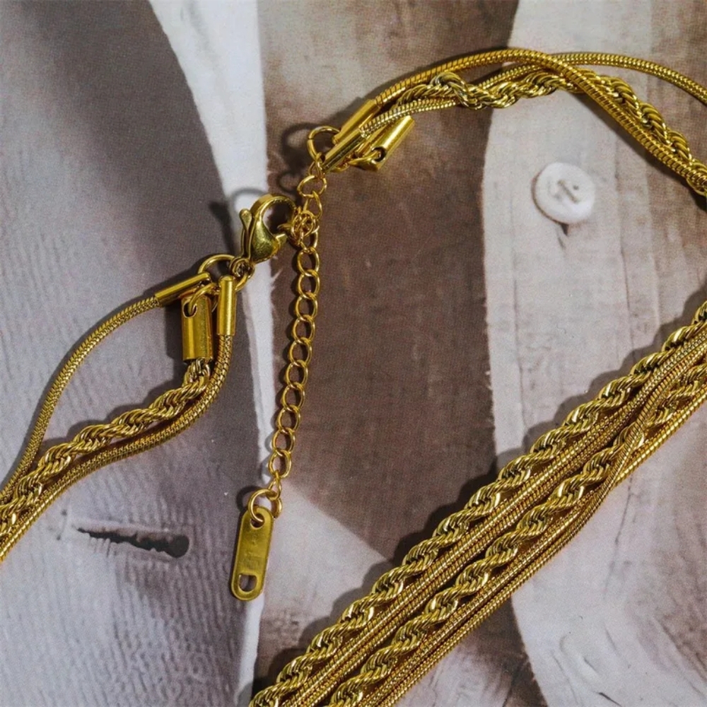 Stainless Steel Leyered Necklaces, modern design, Gold. - Picture 2 of 8